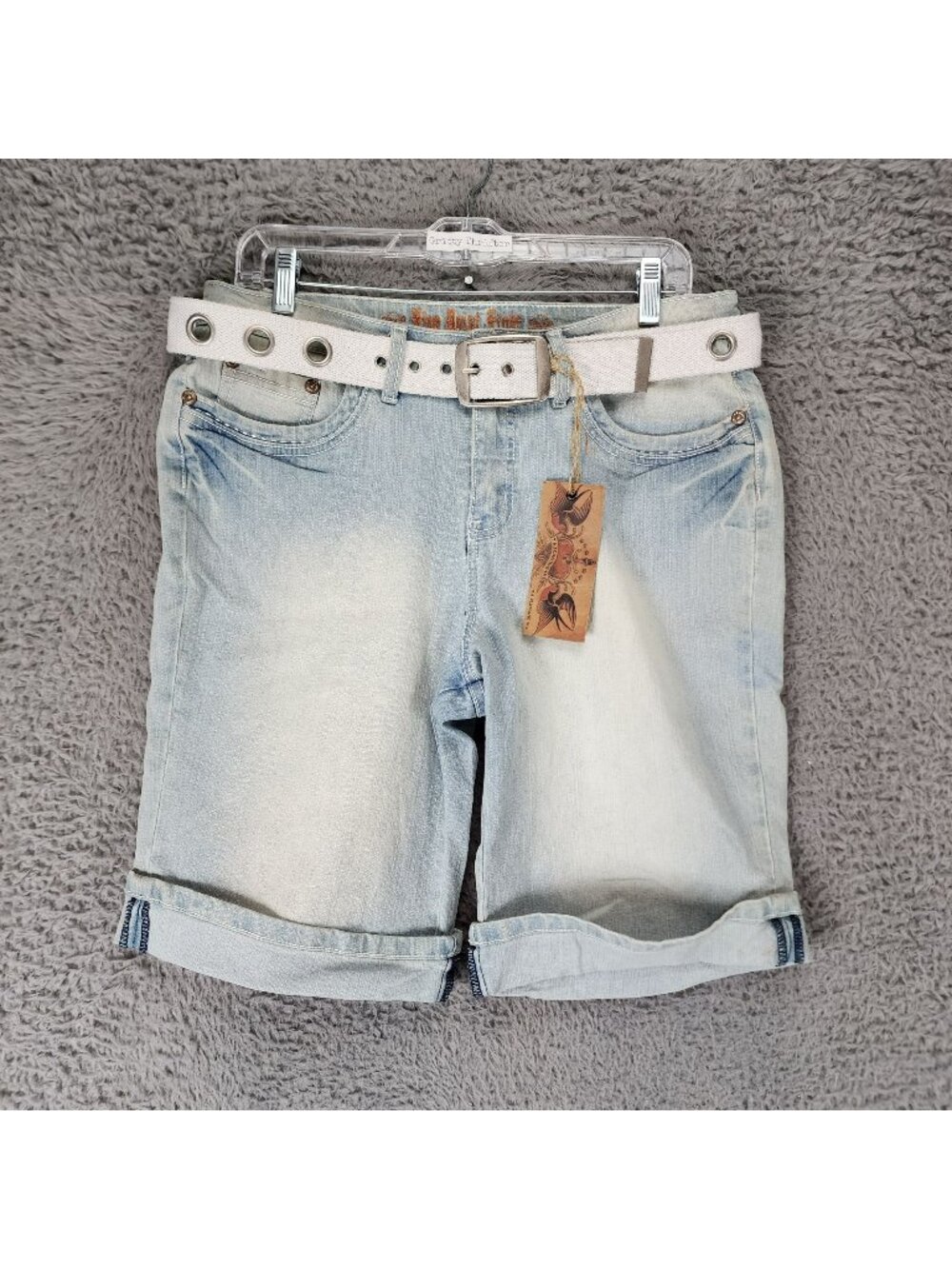 Nine Point Eight Shorts Womens 12 Blue Stretch Denim Jean Jorts With Belt *NWT*